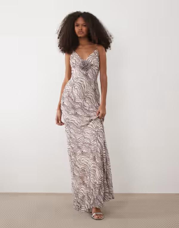 シックスストーリーズ レディース トップス ワンピース マキシ Six Storiestrappy corsage beaded abstract maxi dress in pale pink ピン
