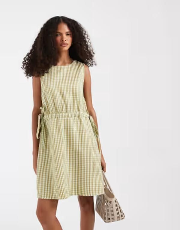 ヴェロモーダ レディース トップス ワンピース ギンガムチェック プリント ミニ ノースリーブ ギンガム Vero Moda sleeveless bow tie side seersucker mi 16,186円