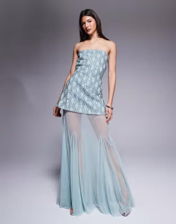 エイソス レディース トップス ワンピース シアー スカート マキシ ASOS DESIGN Premium cutwork embellished structu red maxi dress wi