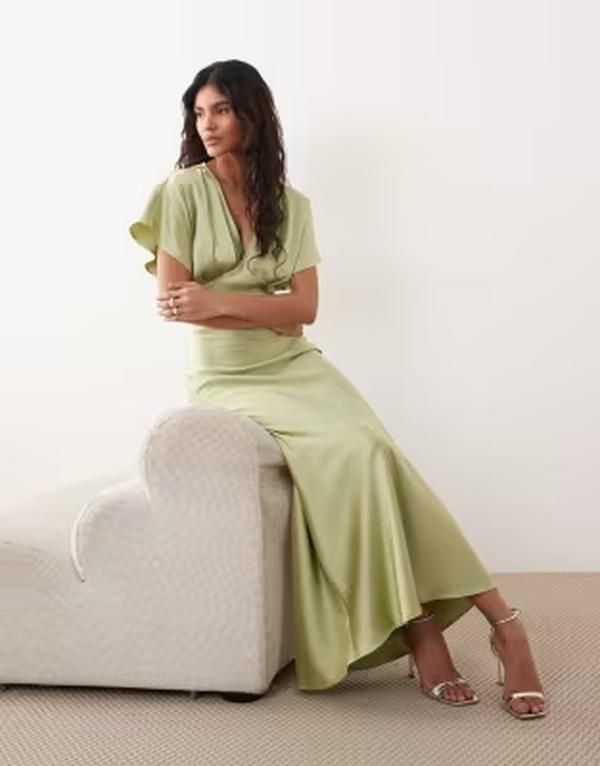 ジーナトリコ レディース トップス ワンピース サテン マキシ Gina Tricot batwing plunge satin maxi dress Green グリーン 24,336円