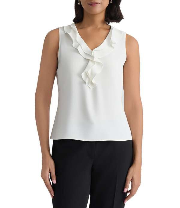 カスパール レディース トップス シャツ Vネック フリル ブラウス Kasperuffle Front V Neck Blouse Vanilla Ice 15,251円