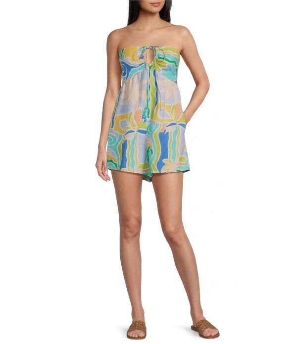 ビラボン レディース トップス ワンピース プリント ロンパーストラップレス Billabong So Groovy Strapless Printed Romper Blue Multi ブルー