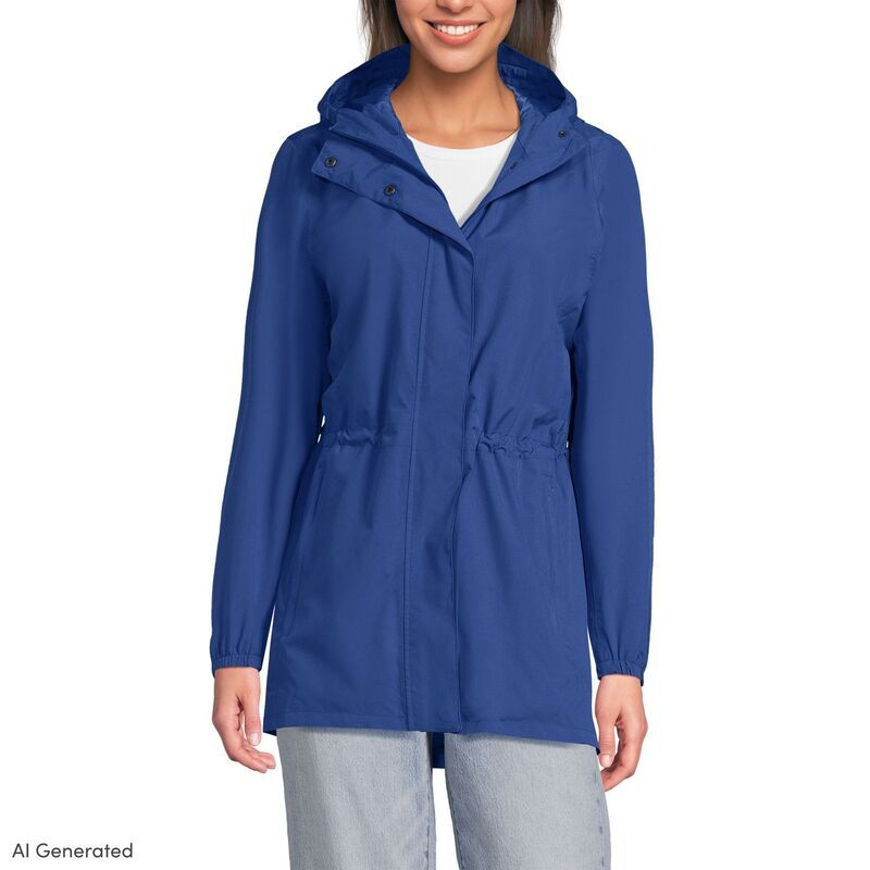 ランズエンド レディース アウター ジャケット・ブルゾン コート Womens Lands End Hooded Packable Raincoat Sapphire サファイア