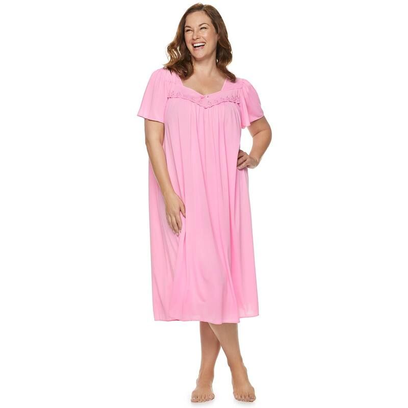 ミスエレインエッセンシャルズ レディース アンダーウェア ナイトウェア プラスサイズ Plusize Miss Elainessentials Long Tricot Nightgown Pink ピ