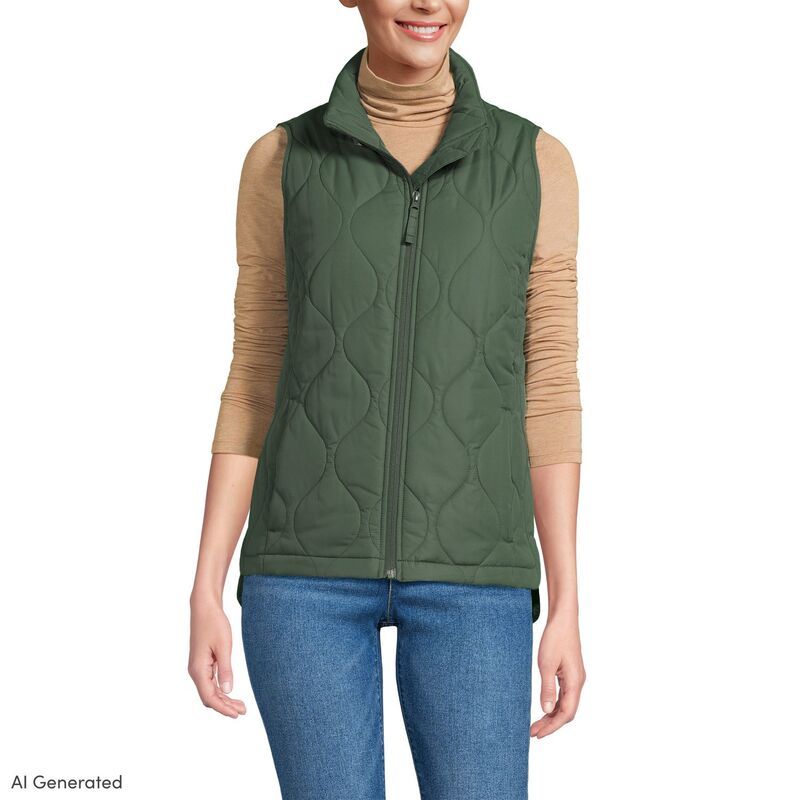 ランズエンド レディース アウター ジャケット・ブルゾン プチ ベスト Petite Lands End FeatherFree Onion Insulated Vestate Green グリーン