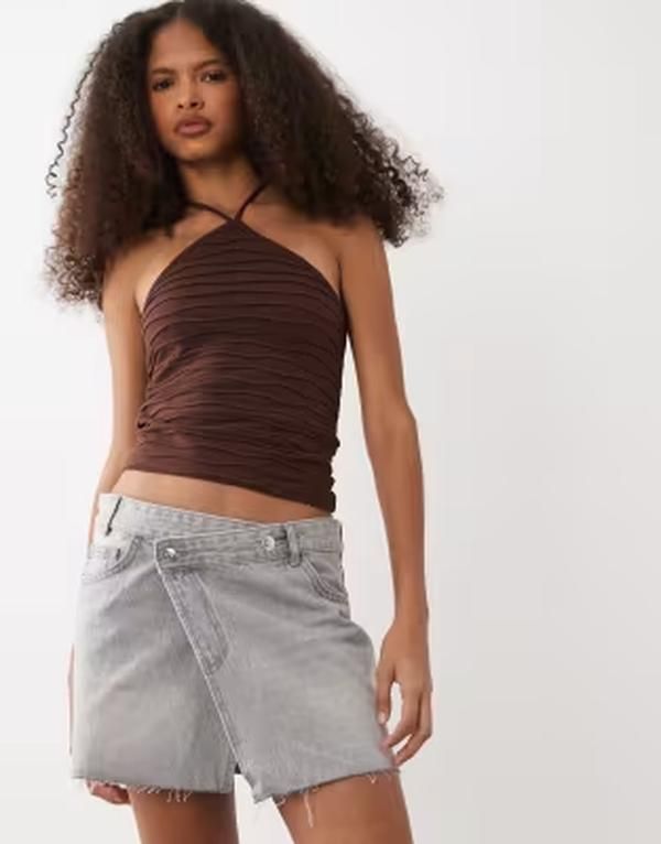 マンゴ レディース トップス シャツ ニット ホルター Mango Teen knit halterneck top BROWN ブラウン