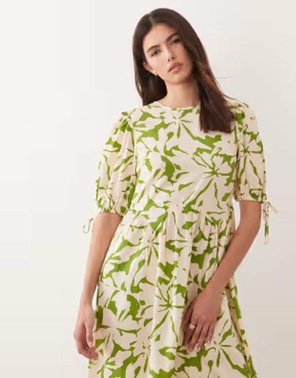 ウェンズデーガール レディース トップス ワンピース タイディテール フラワー柄 フラワー Wednesdays Girl tie detail short sleeve midaxi dress f