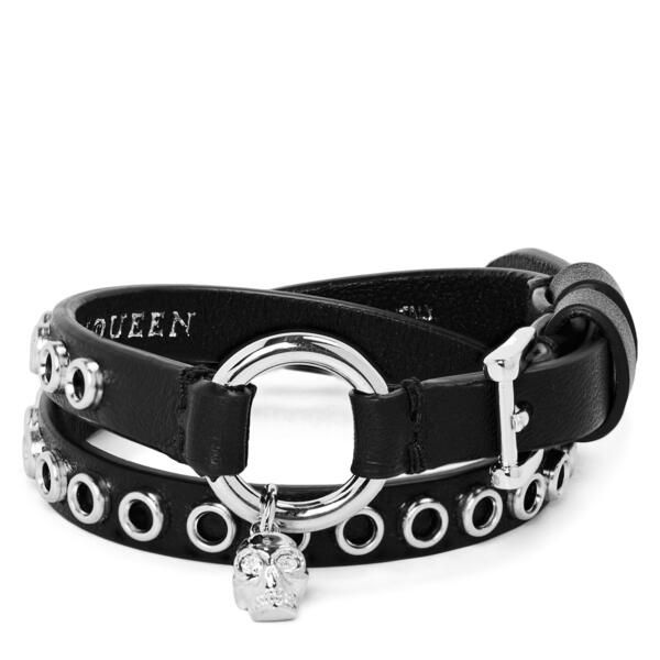 アレキサンダー・マックイーン レディース アクセサリー ブレスレット・バングル・アンクレット レザー Alexander McQueen Leather Wrap Bracelet Black Sil