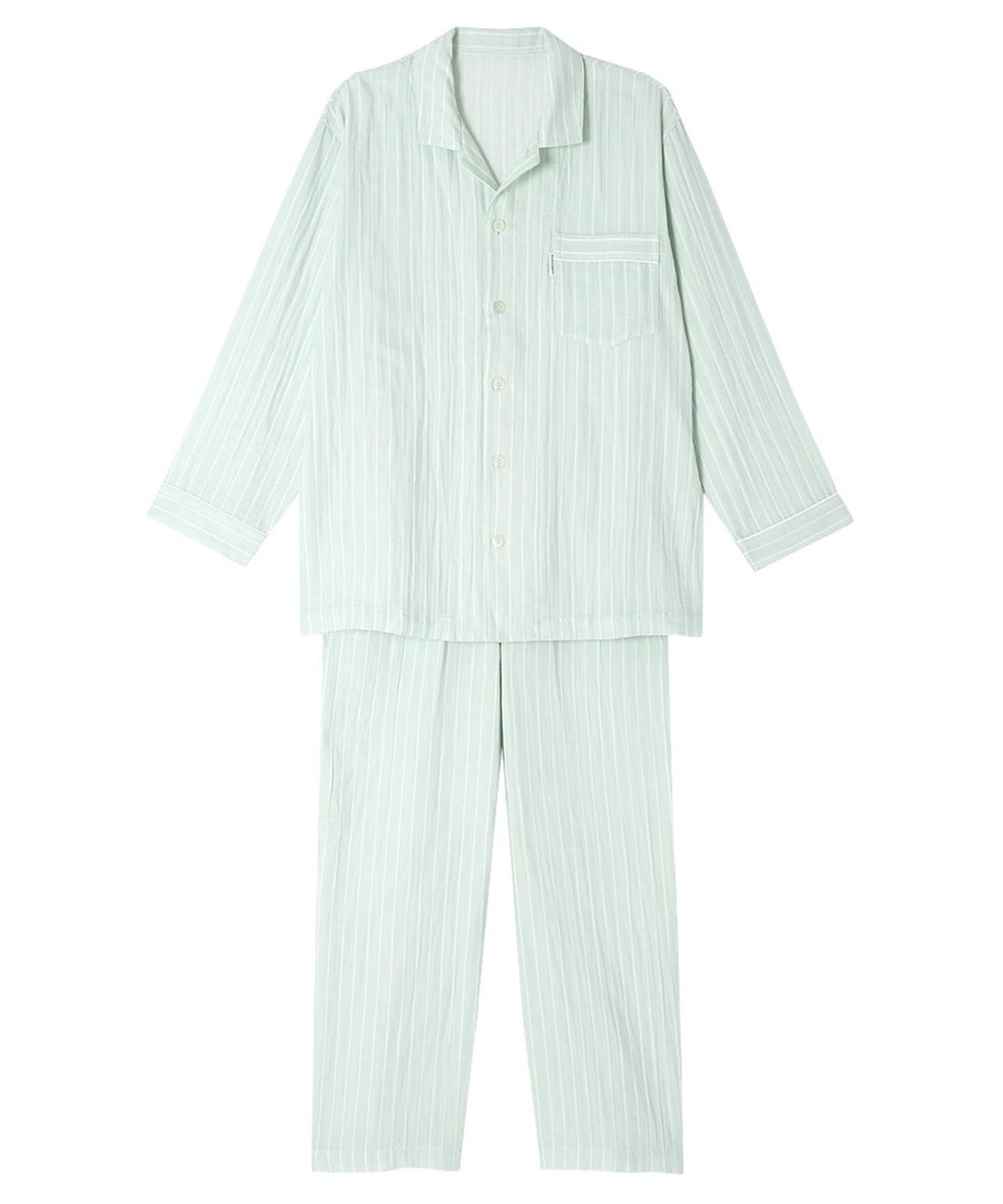 新品 Wacoal RELAX＆SLEEP(ワコール リラックス&スリープ) メンズパジャマ 睡眠科学 長袖 長ズボン 綿100%(本体) 二重ガーゼ 通気性 上下セット 前開き レディースパジャマあり(YDX570) YGX571 GR L