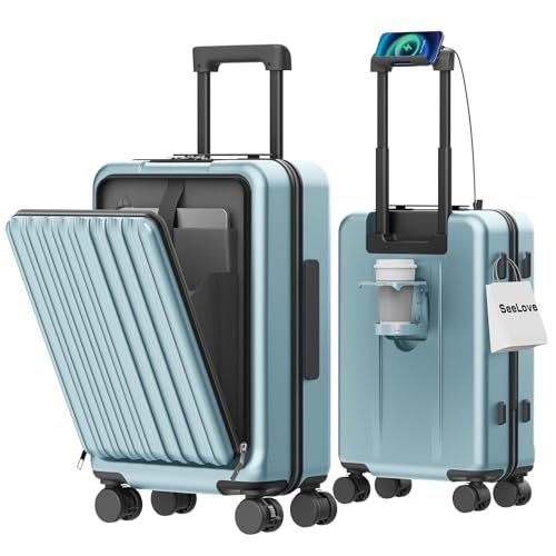 ★新品★[Seelove] スーツケース 機内持ち込み フロントオープン 多機能 キャリーケース 軽量 カップホルダー付き スマホスタンド付き TYPE-C USBポート付き 360度回転 ワンタッチブレーキ 耐衝撃 静音 車輪 TSAロック 0ad0a1b4