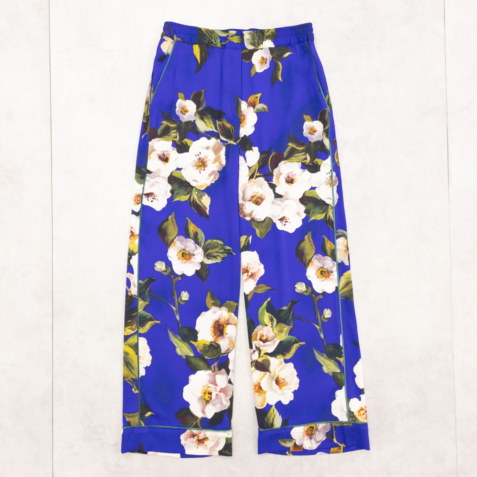 DOLCE & GABBANA ドルチェアンドガッバーナ パンツ 花柄 ウエストゴム シルク ポリウレタン ブルー イタリア製 レディース b02650
