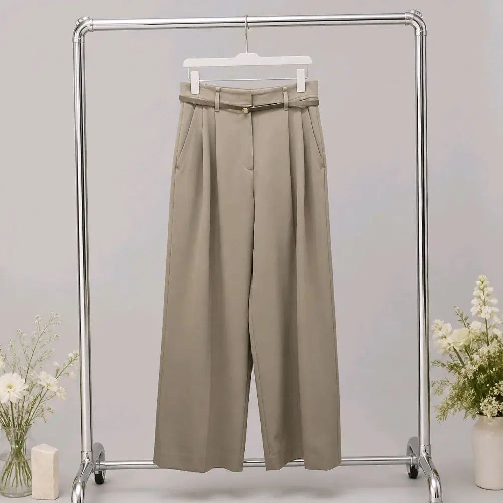 The HANDSOME SJSJ 2023 ベルト付き ツータック ワイド パンツ ベージュ 61-90サイズ