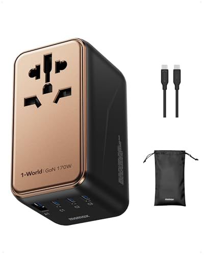 ms [Ultra High Speed 170W Output] MOMAX Converter Plug PD GaN 140W+30W Output Fast Charging Overseas Conversion Plug Compatible with 5 Units Worldwide Simultaneous Charging 3*PD USB-C+1*QC USB-A Overseas Outlet C/BF/O/A Type Multi Conversion Europe/Korea/A Type