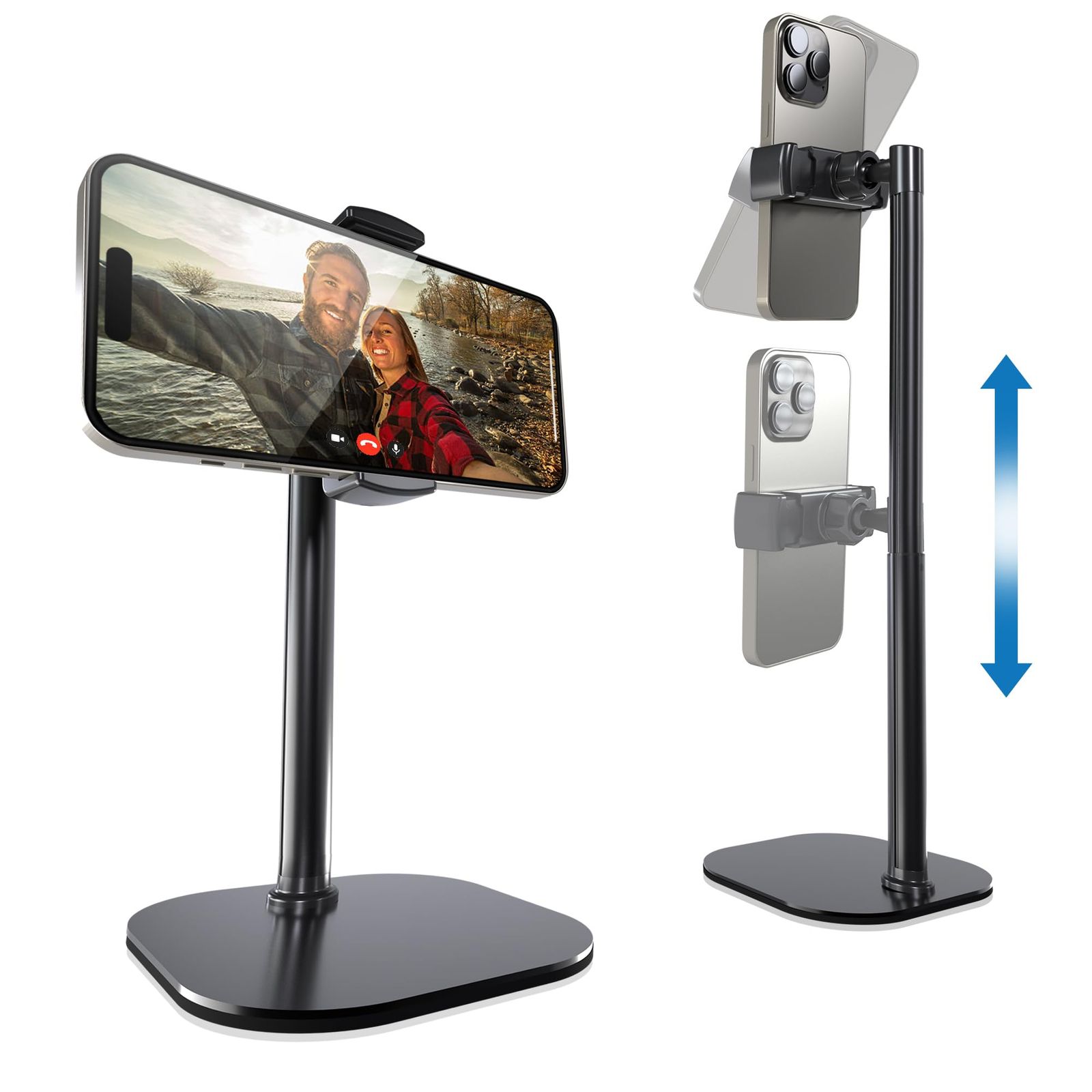 COOPER スマホスタンド 置き型 高さ調整23～33cm 携帯スタンド iPhone対応 安定ベース クリップ式 ハンズフリー ビデオ通話用 (ブラック) 1