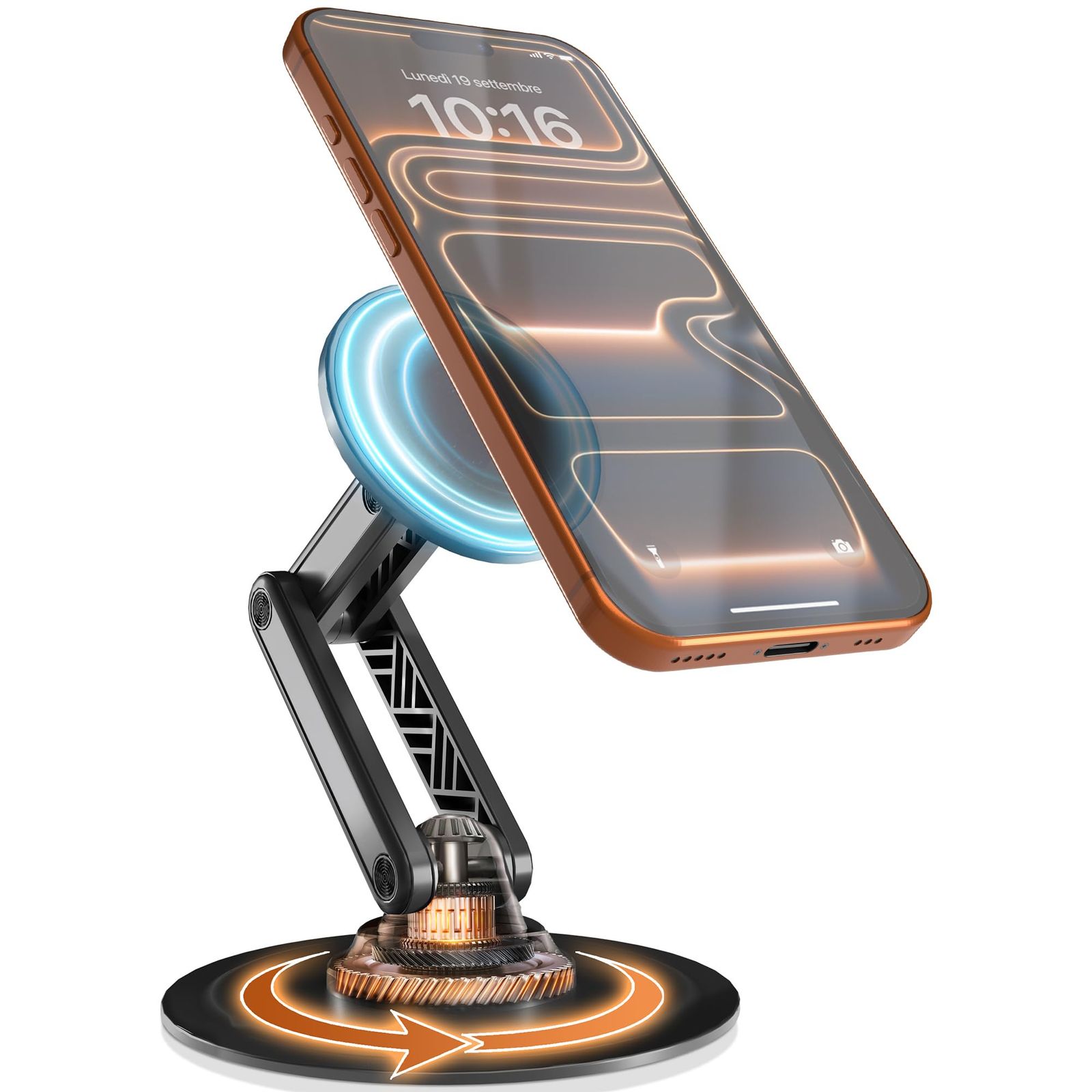 COOPER Mag360、MagSafe対応の磁気式デスク用スマホスタンド、360°調整可能、iPhone 17 Pro Max／16／15／14／13／12対応、その他のスマートフォン用に金属リング1個付き (ナイトブラック) 1