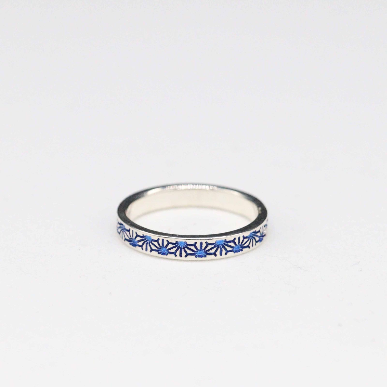 【369リング】（みろくリング）　麻の葉　青　幅3mm