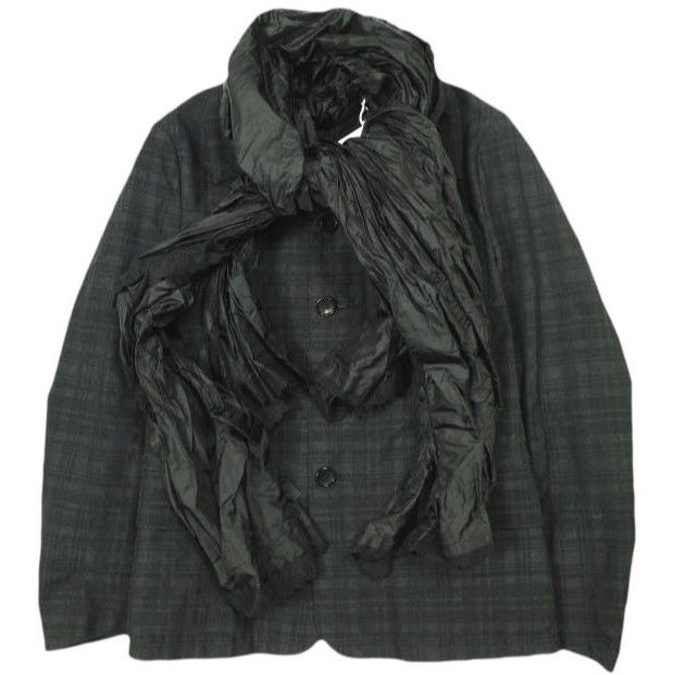 新品 tao COMME des GARCONS タオ コムデギャルソン 23SS 日本製 チェック×ナイロンタフタ スカーフ付きジャケット TK-J014 S チャコールグレー Tricot トリコ 定価165,000円 アウター g23044