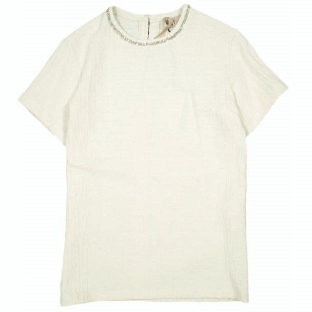 新品 N°21 ヌメロヴェントゥーノ 24SS ビジューブラウストップス 24S-G122-0126 38 OFF WHITE 半袖 プルオーバー シャツ 定価75,900円 トップス g23002