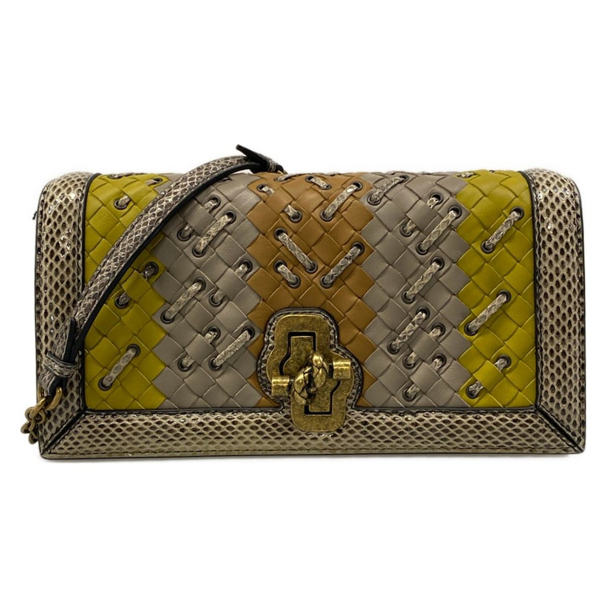 BOTTEGA VENETA(ボッテガヴェネタ) ショルダーバッグ アイヤーズ グレー×ブラウン×イエロー チェーンショルダー レザー
