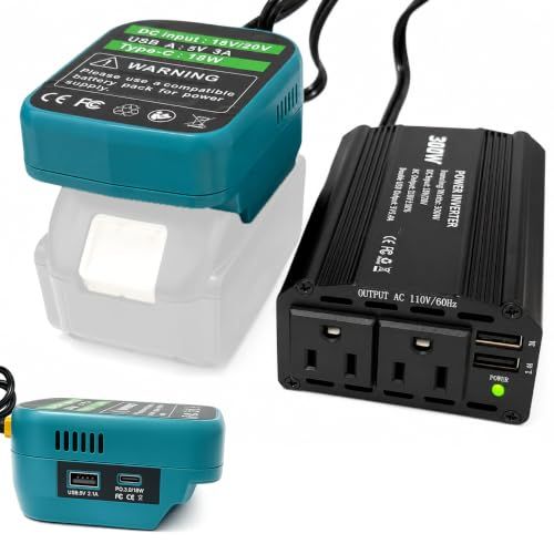 ☆新品☆18V→100V AC インバーター 300W マキタ18Vバッテリー対応 AC100V電源変換器 | AC100V電源インバーター 2口コンセント USB-A×3 USB-C PD急速充電 車中泊 キャンプ 防災 停電対策 非常用電源 小型ポータブル 8,976円