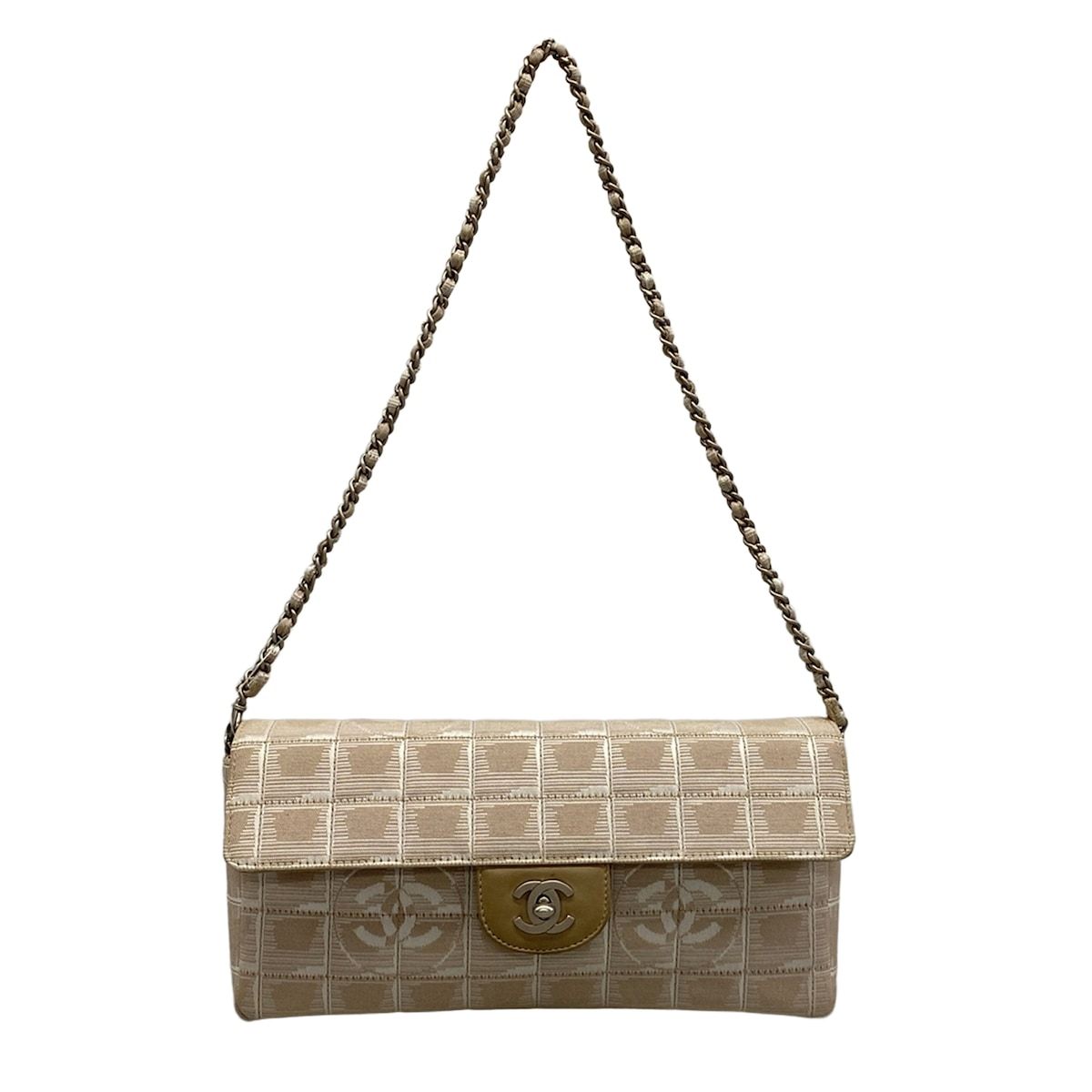 CHANEL(シャネル) ショルダーバッグ ニュートラベルライン/チョコバーステッチ ベージュ チェーンショルダー/シルバー金具 レザー