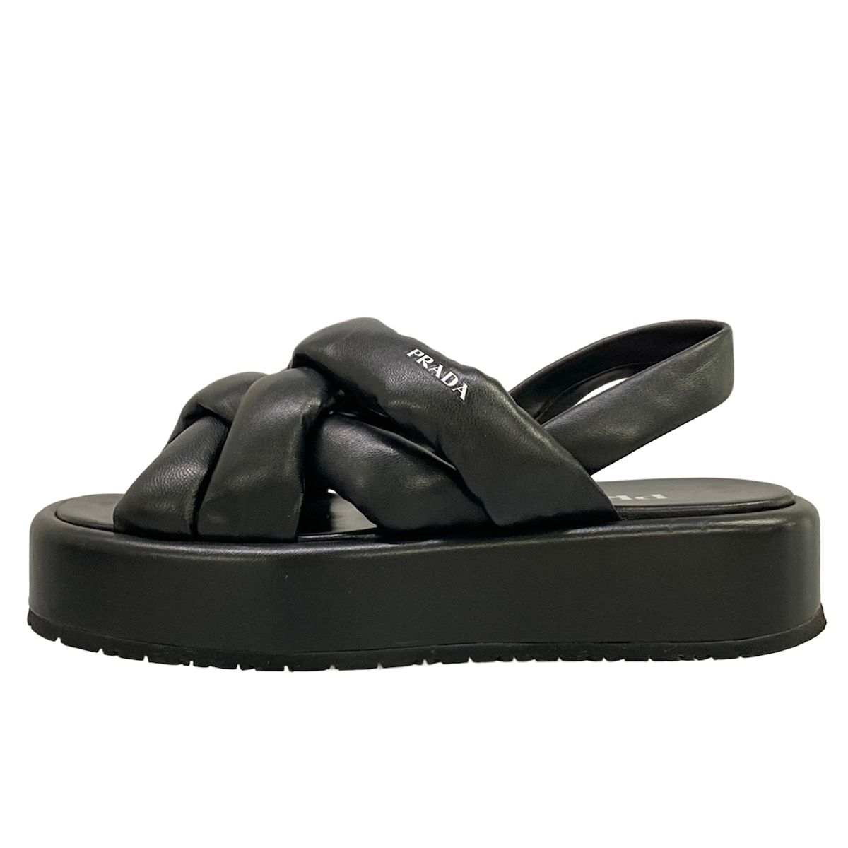 PRADA(プラダ) サンダル 34 1/2 レディース美品 - 1XZ747 黒 プラットフォーム レザー