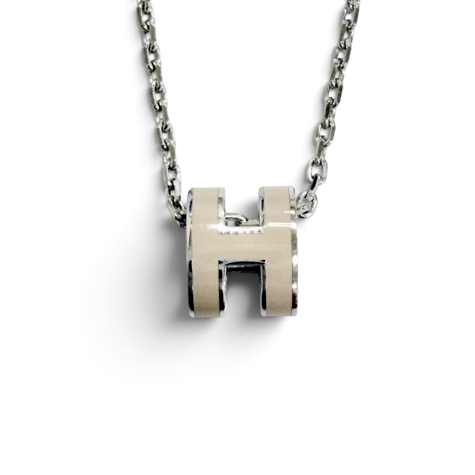 極美品△HERMES エルメス ミニポップH ミニポップアッシュ ペンダント ネックレス マロングラッセ シルバー金具 仏製 レディース 箱付き 57,600円