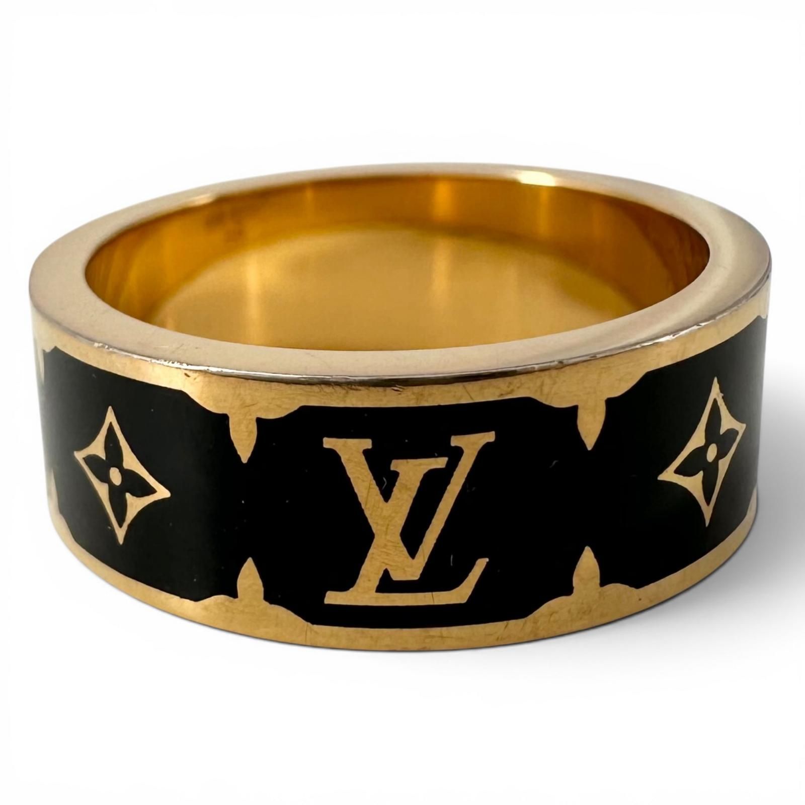 美品▲LOUIS VUITTON ルイヴィトン M1568L リング・ナノ グラム エナメル リング・指輪 ゴールド ブラック L レディース 箱・保存袋付き