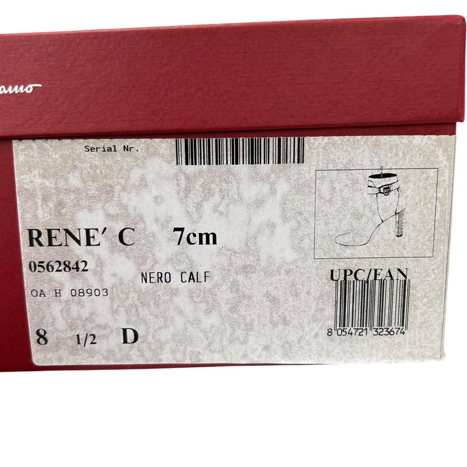美品▲Salvatore Ferragamo サルヴァトーレフェラガモ RENE C ガンチーニ金具 レザー アンクルブーツ ブラック 8.5 伊製 レディース
