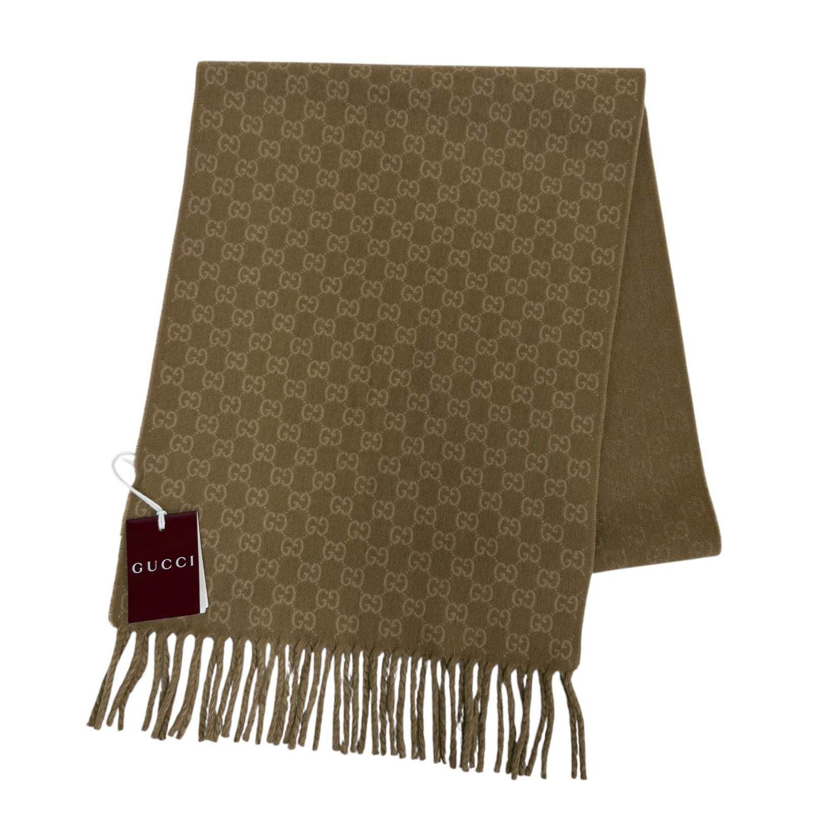 未使用品☆GUCCI グッチ 852038 ウール カシミヤ GG ジャカード ツートーン マフラー ベージュ 35×196cm 伊製 正規品 レディース メンズ 43,200円