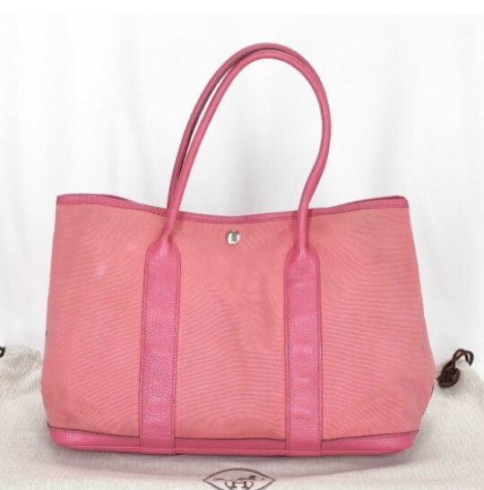 HERMES エルメス ガーデンパーティTPM トートバッグ ハンドバッグ　ピンク 　カンバス×レザー　トワルアッシュ　Ｍ刻印　正規品　鑑定済　Garden Party TPM　Tote Bag
