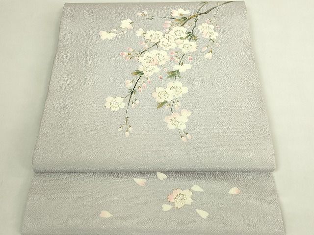 平和屋着物●極上　九寸開き名古屋帯　枝垂れ桜　潤色地　金彩　鬼しぼ縮緬　逸品　DZAB7767kh6