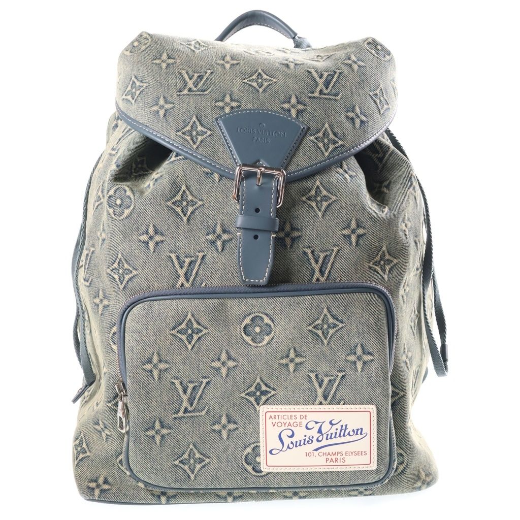 LOUIS VUITTON (ルイヴィトン) モノグラム ウォッシュ デニム モンスリ・バッグパック キャンバス レザー ICタイプ ブルー M22534