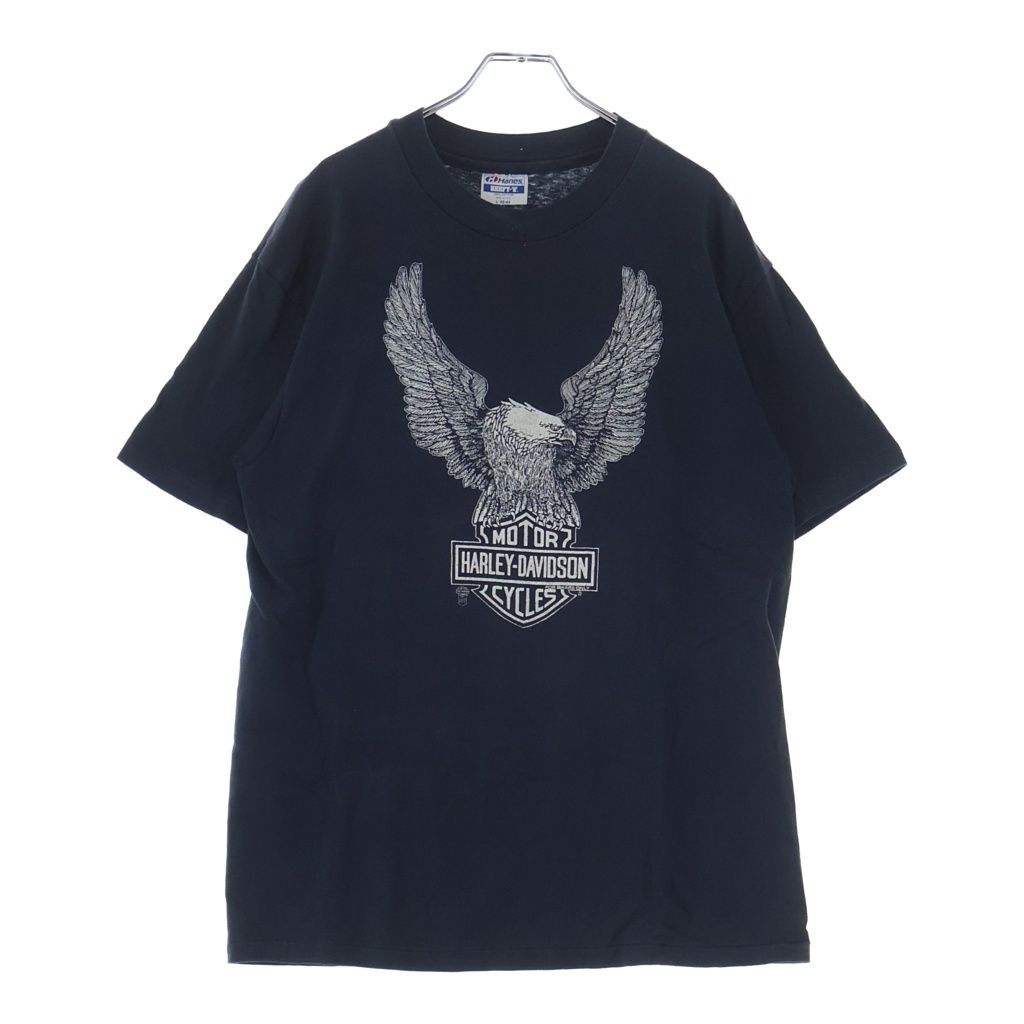HARLEY DAVIDSON (ハーレーダビッドソン) 90s イーグル 裾袖シングル クルーネックTシャツ ネイビー -