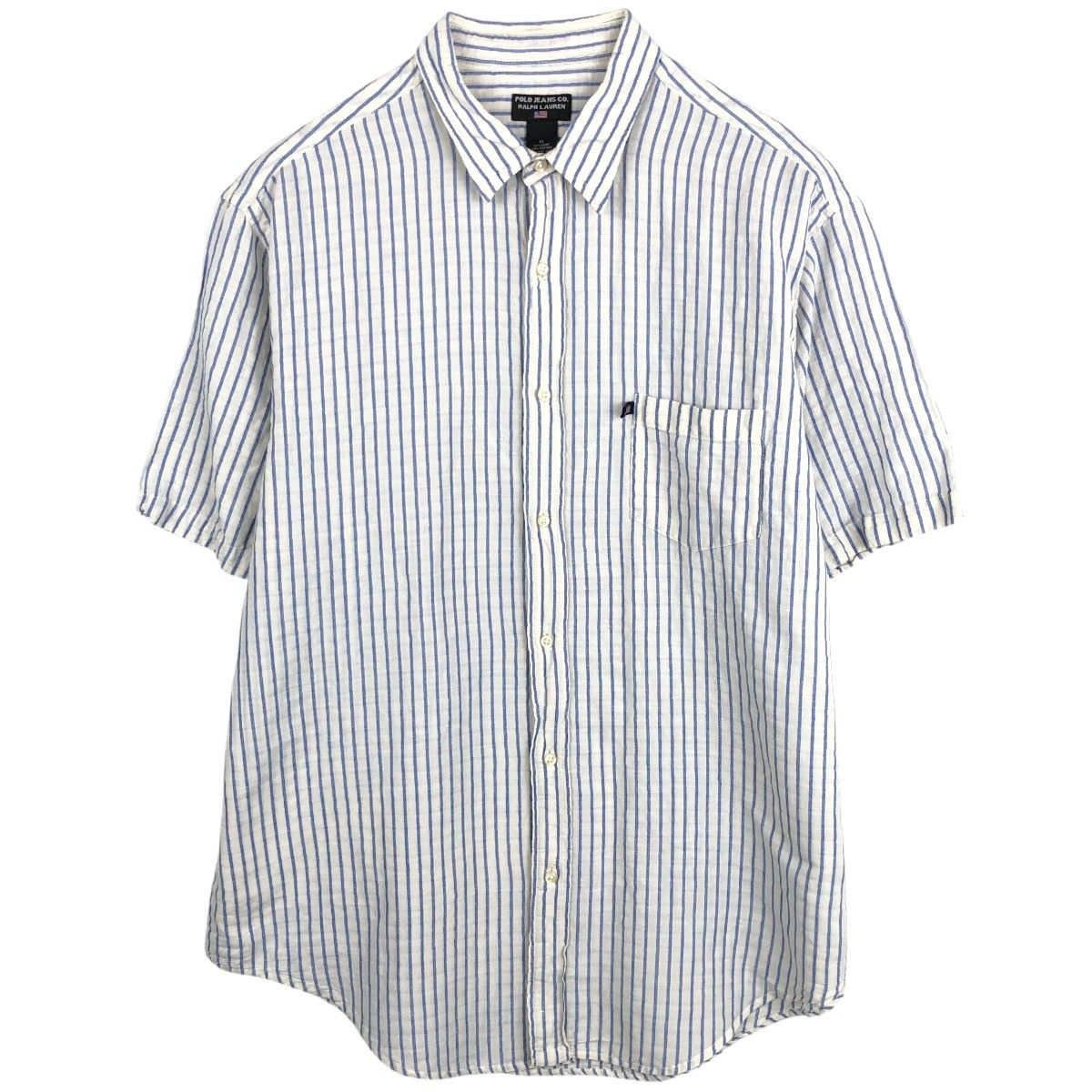 古着 ラルフローレン Ralph Lauren POLO JEANS COMPANY ストライプ柄 半袖 リネン×コットンシャツ メンズXL相当/eaa665144 5,936円