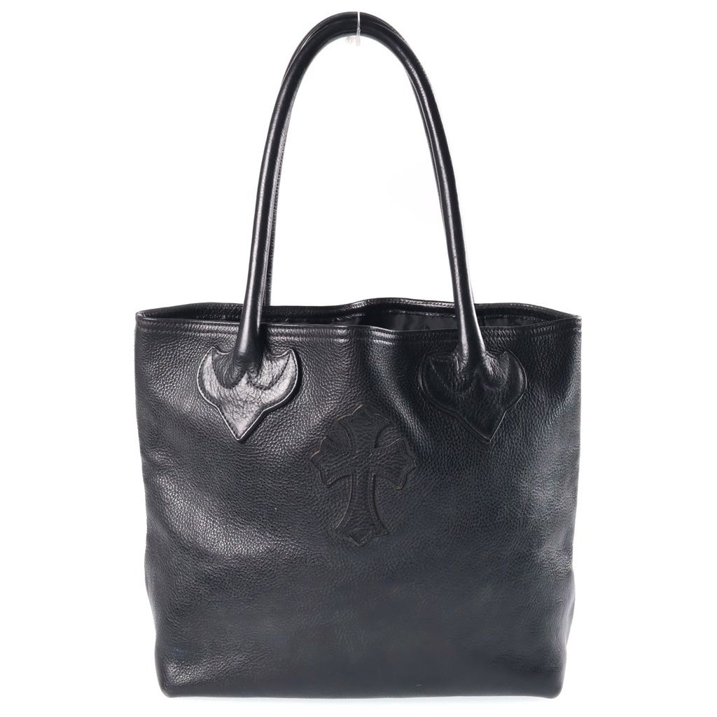 CHROME HEARTS (クロムハーツ) FS TOTE FSトート クロスパッチ付きレザートートバッグ ブラック