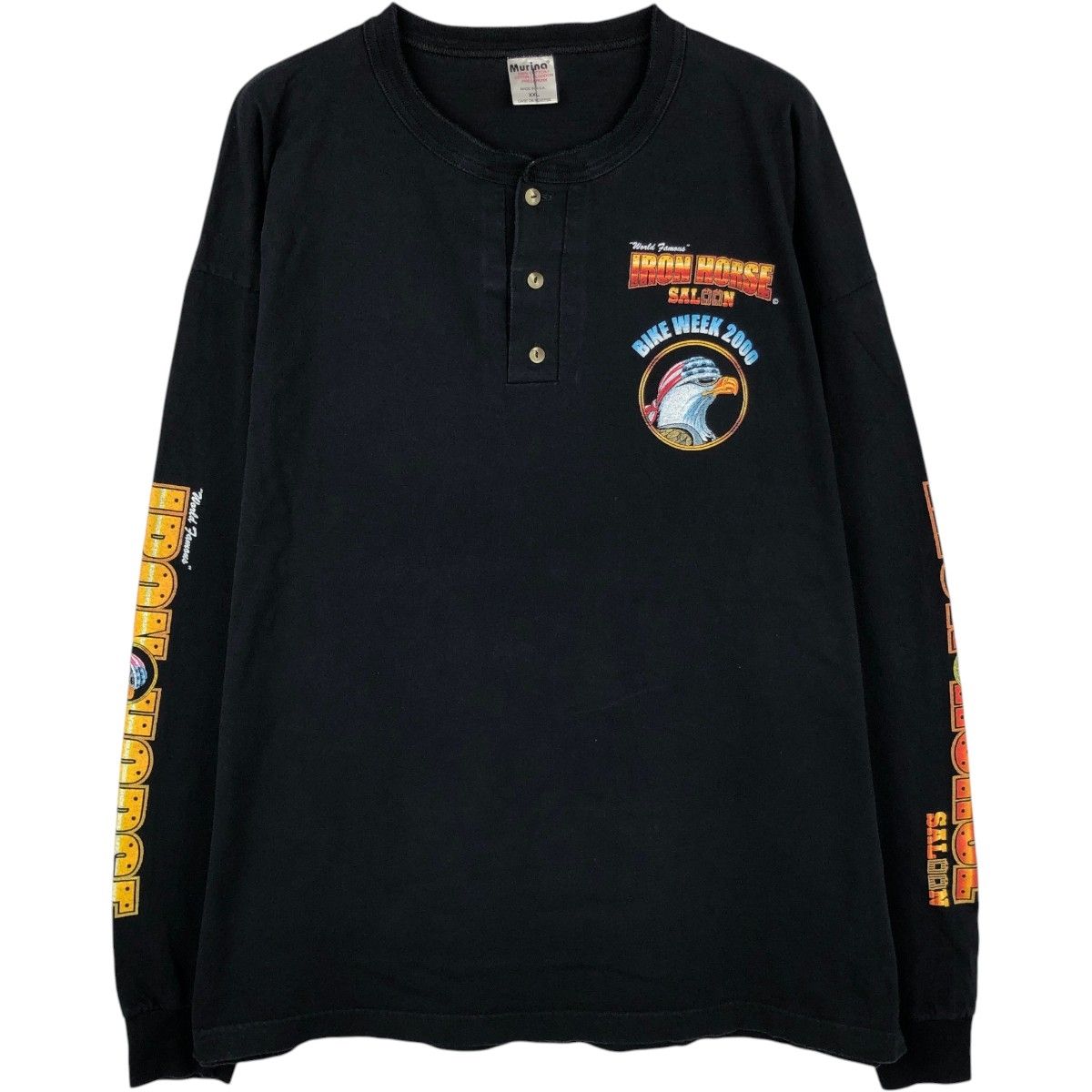古着 00年代 Murina 鷲柄 イーグル柄 ヘンリーネック ロングTシャツ ロンT USA製 メンズXXL相当/eaa661954