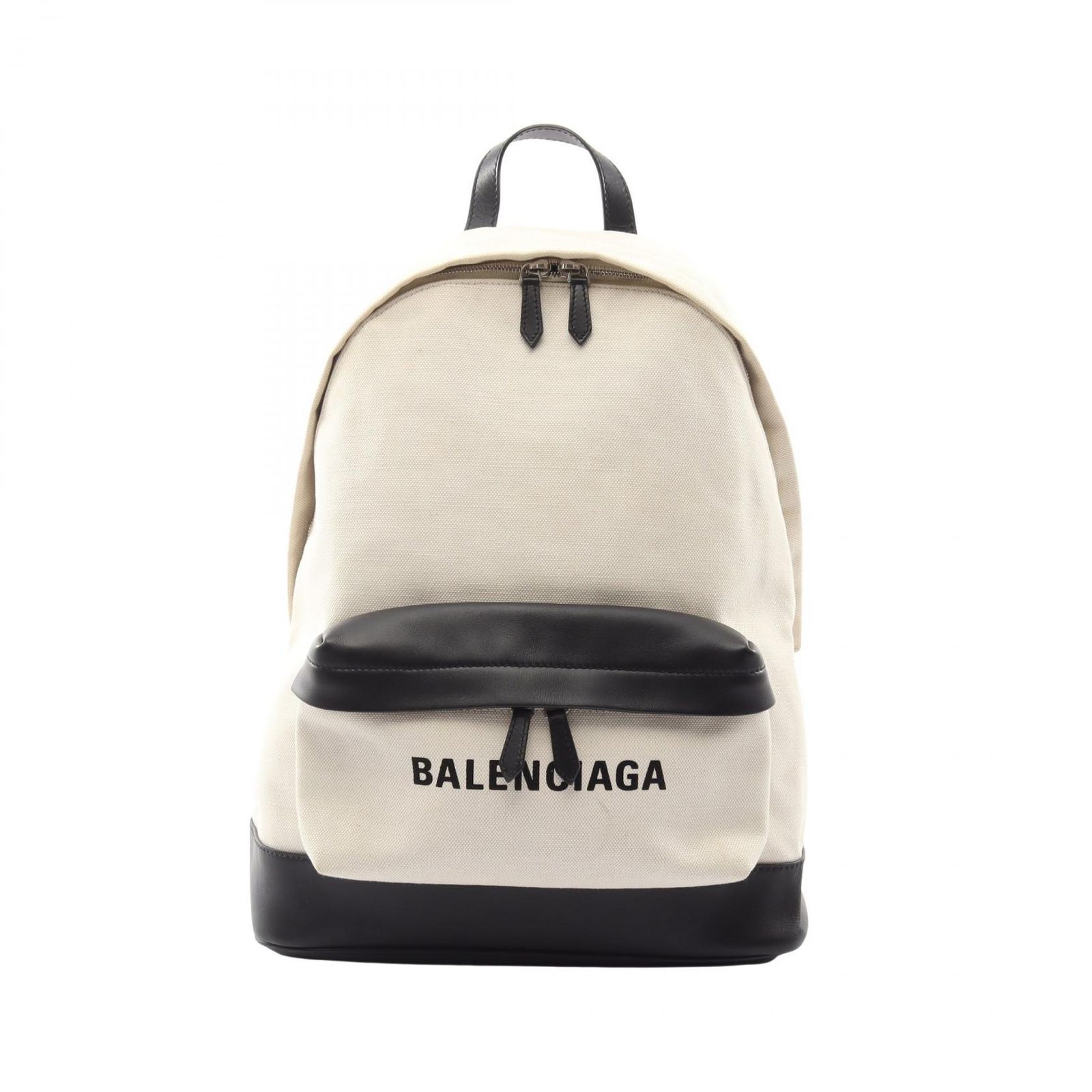 バレンシアガ BALENCIAGA リュックサック バックパック ネイビー 392007 アイボリー/ブラック キャンバス レザー ロゴ バックパック ユニセックス Used B 58,190円