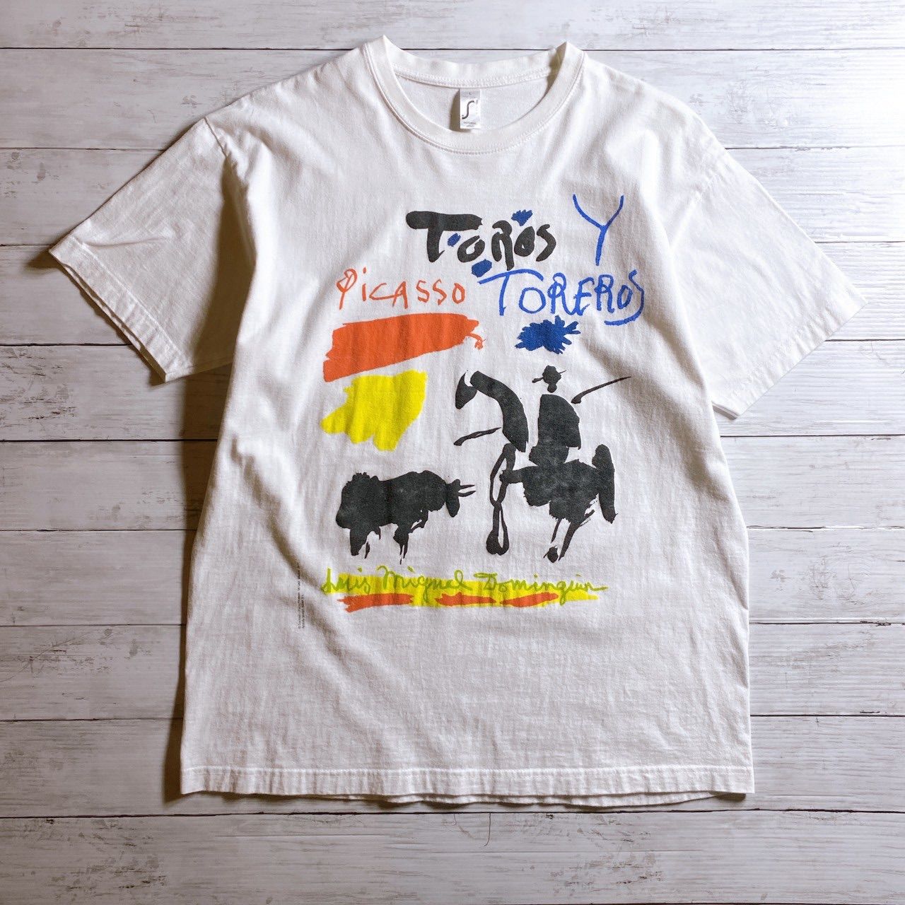 【お宝古着】PICASSO T-shirt ピカソ ホワイト トレロ 闘牛士 Pablo Picasso Louis Miguel Dominguin アート グラフィック 古着 半袖Tシャツ #Q7315