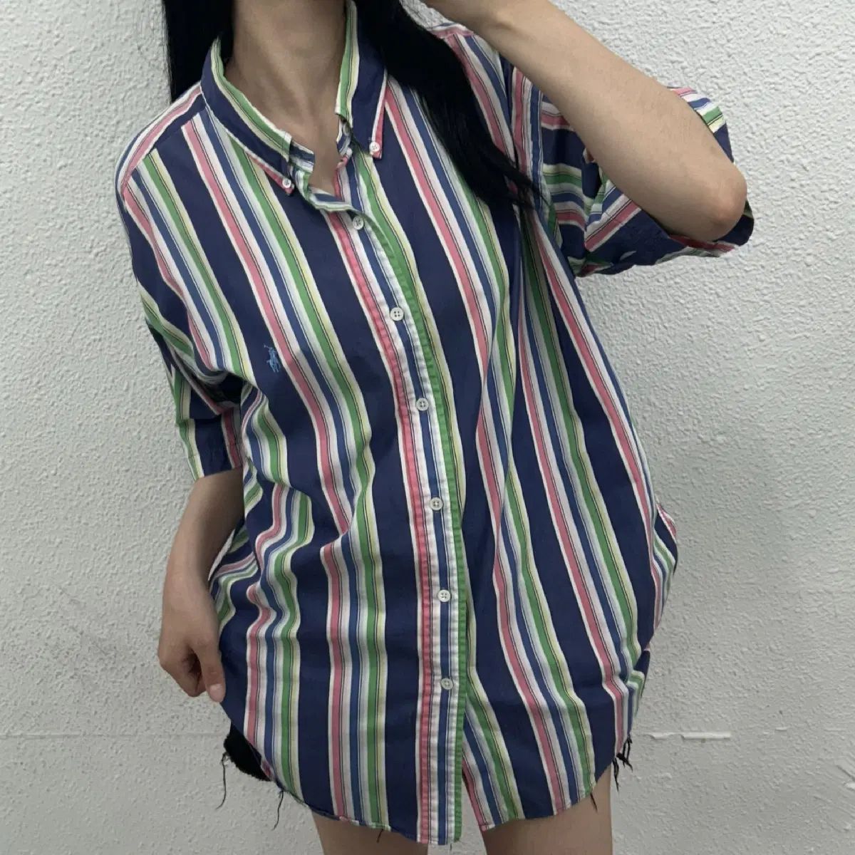 ポロラルフローレン スカイブルーポニーストライプシャツ XL