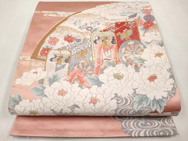 平和屋本店▼六通柄袋帯　唐織　吉祥緞子　本金箔　正絹　逸品　CABL1593tx