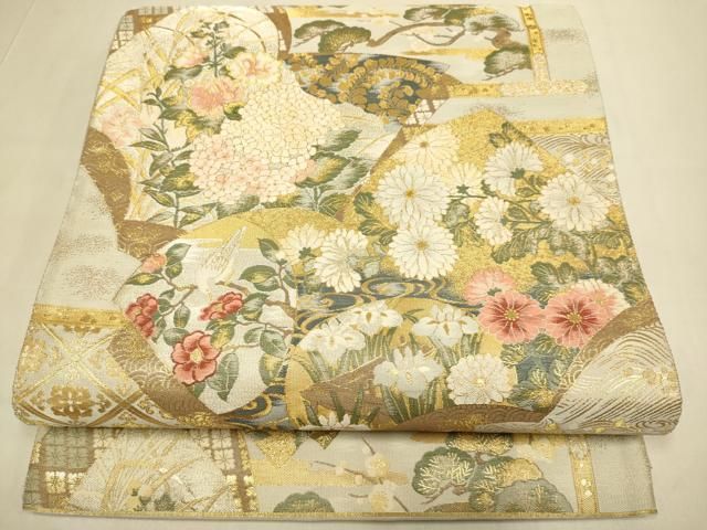平和屋本店▼六通柄袋帯　加賀琳派　本金箔紹巴　正絹　逸品　DABJ3955du