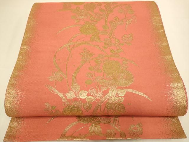 平和屋本店▼六通柄袋帯　紹巴　草花文　東綾苑　本金箔　正絹　逸品　DABJ3958du 11,319円