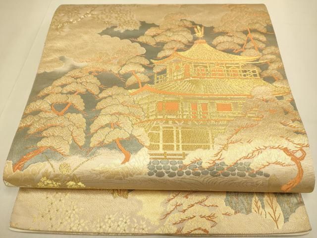 平和屋本店▼六通柄袋帯　西山風情　二重箔　純金箔　正絹　逸品　DABJ3960du