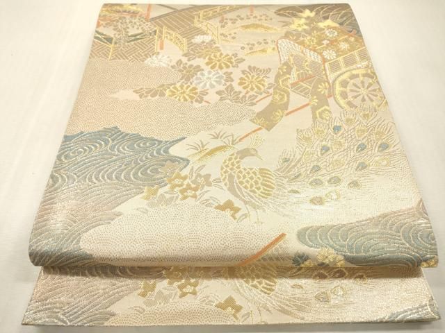 平和屋本店▼六通柄袋帯　鳳凰御所車風景花文　純金箔二重織　正絹　逸品　DABI7868fe 10,584円