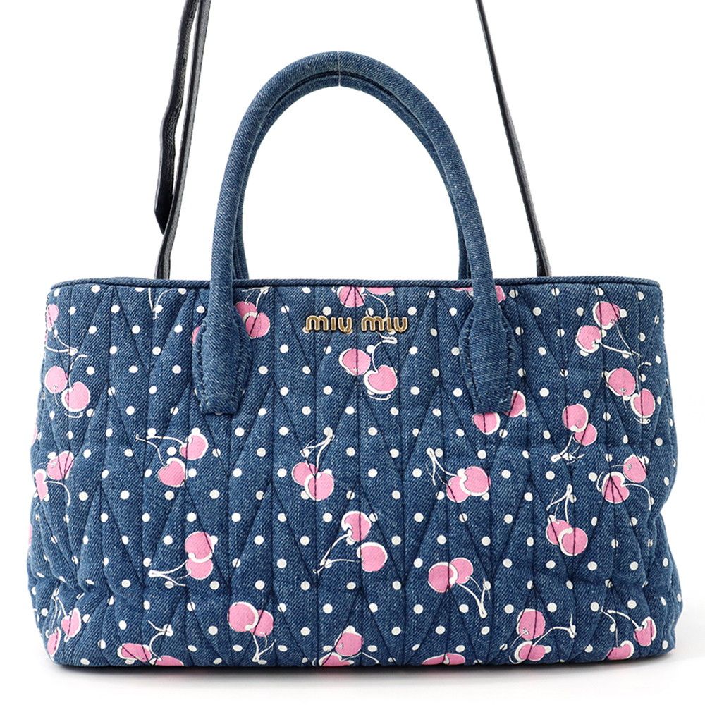 ミュウミュウ ハンドバッグ マテラッセ チェリー デニム/レザー Miu Miu 2wayショルダーバッグ