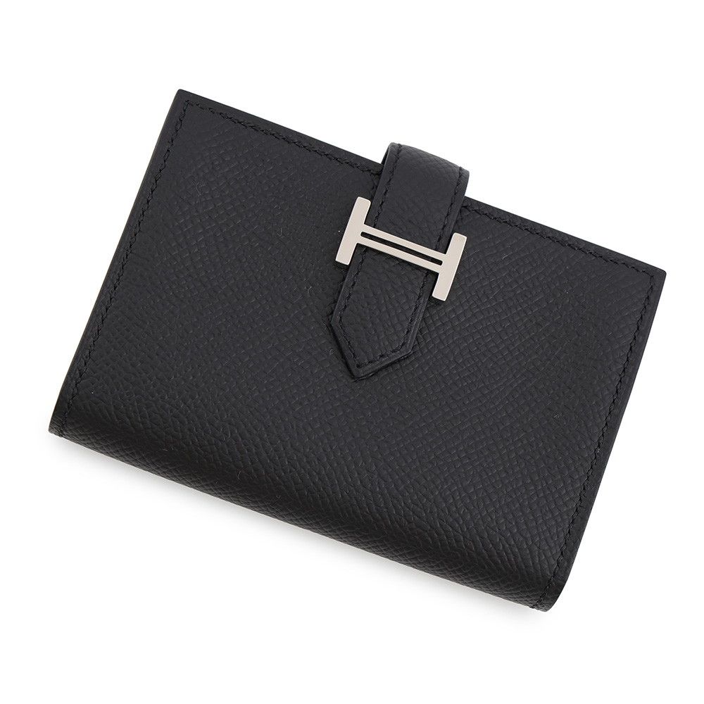エルメス カードケース ベアン ミニ ブラック/シルバー金具 エプソン B刻印 HERMES 名刺入れ 黒