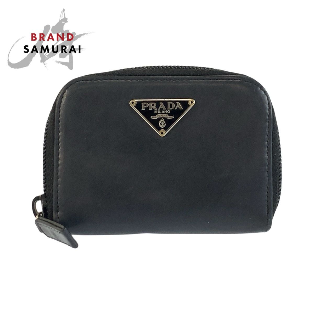 PRADA プラダ 三角ロゴプレート ブラック 黒 シルバー金具 レザー コインケース 小銭いれ メンズ 603959【中古】