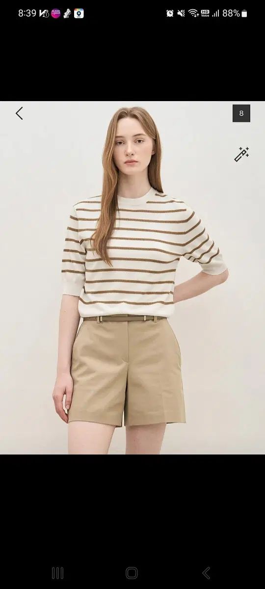 24 the CASHMERE ストライプ ハーフ スリーブ トップス