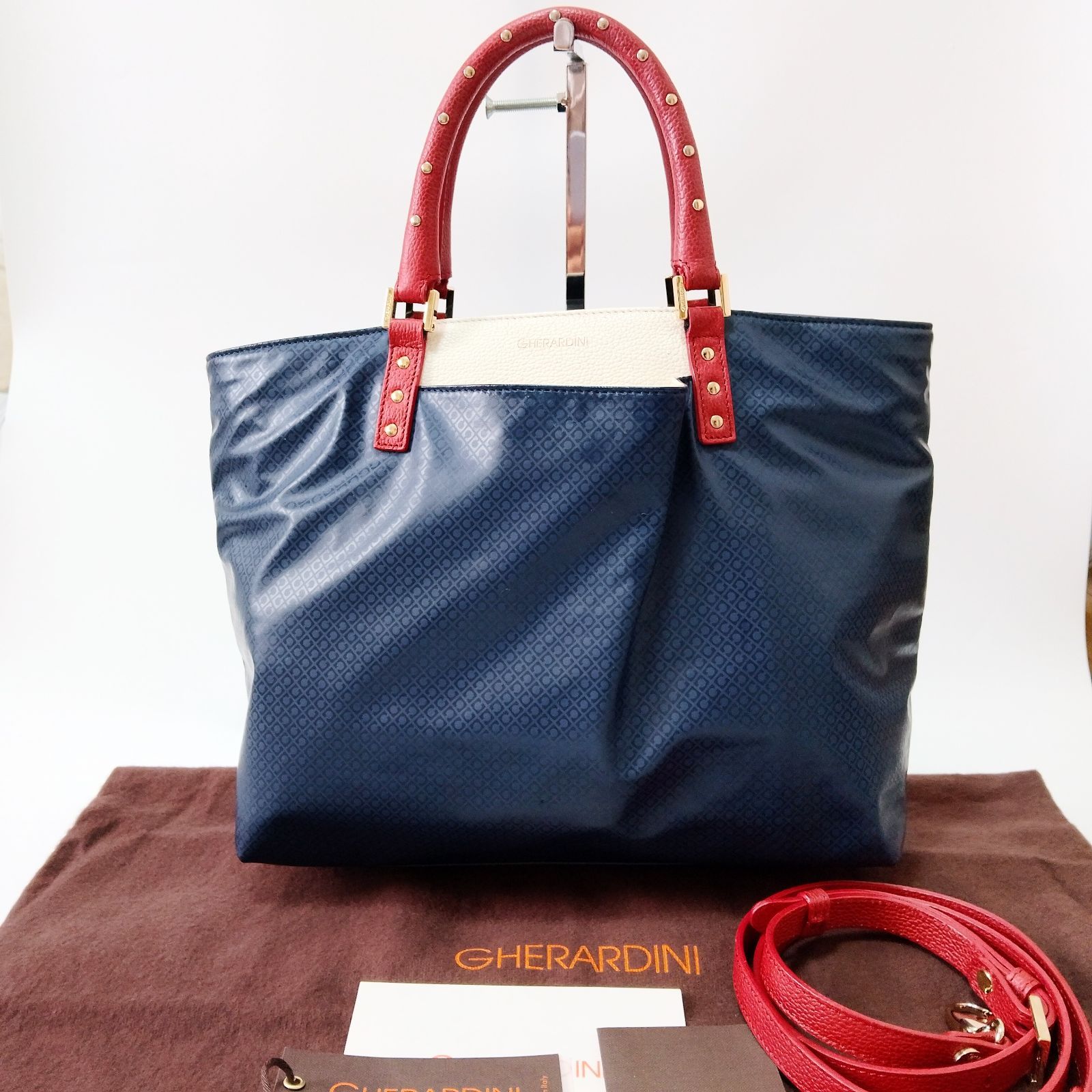 ✨美品✨　ゲラルディーニ　GHERARDINI　2wayバッグ　バイーラ　ハンドバッグ　ショルダーバッグ　ネイビー×レッド　525 12,800円